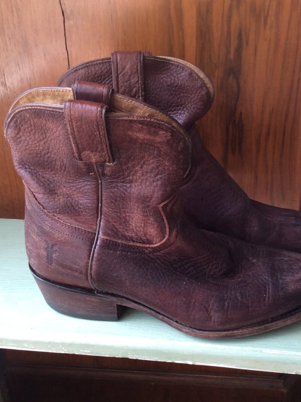 FRYE Women's Distressed Brown Leather Cowboy Ankle Boots, 9B - Picture 2 of 12